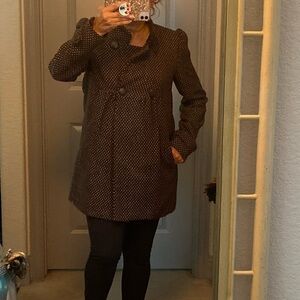 Flying Tomatoes brown/ white polka dot coat in medium pre owned